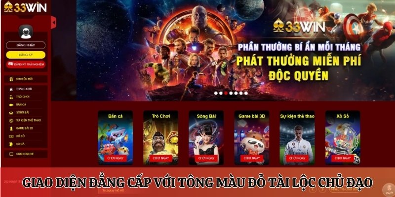 Giao diện đẳng cấp của 33WIN với tông màu đỏ tài lộc chủ đạo