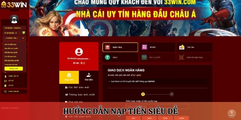 Hướng dẫn nạp tiền 33win