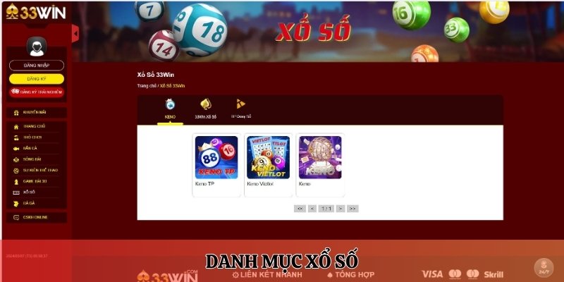 Danh mục xổ số 33WIN 